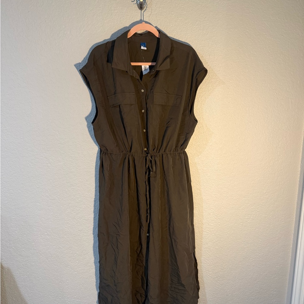 Olive Green Button-Down Dress